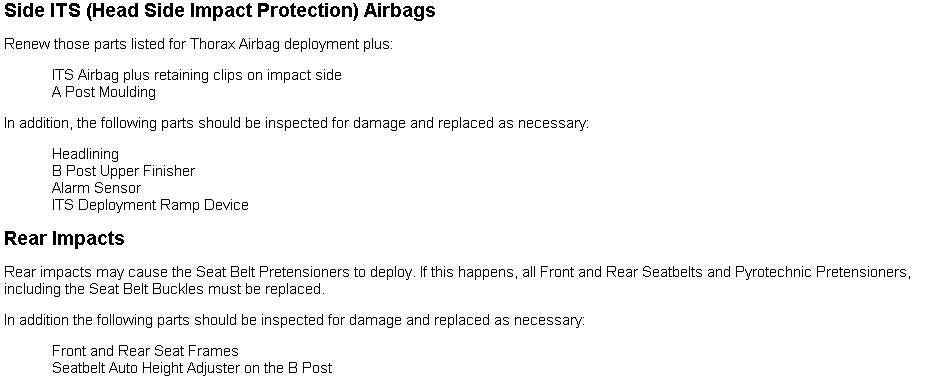 Airbag Deployment - Parts Replacement Policy