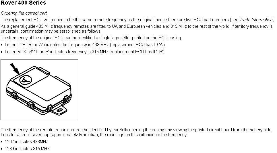 Security ECU Programming, Rover 400 Series